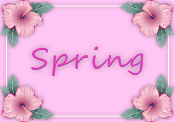 Fondo rosa con marco de flores de primavera.