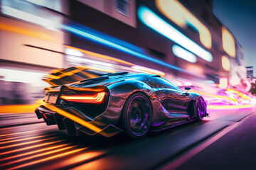 Obraz premium Electric Sports car drifting in city, motion blur, high speed, Generative AI