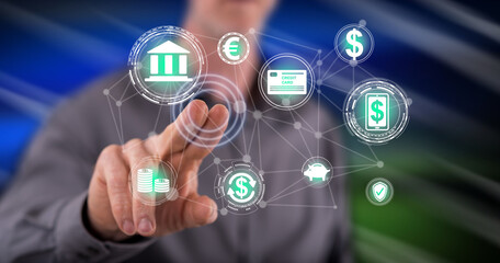 Man touching a mobile banking concept