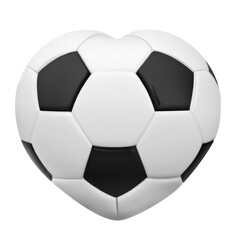Isolated soccer ball of white and black colors in form of heart against white backdrop