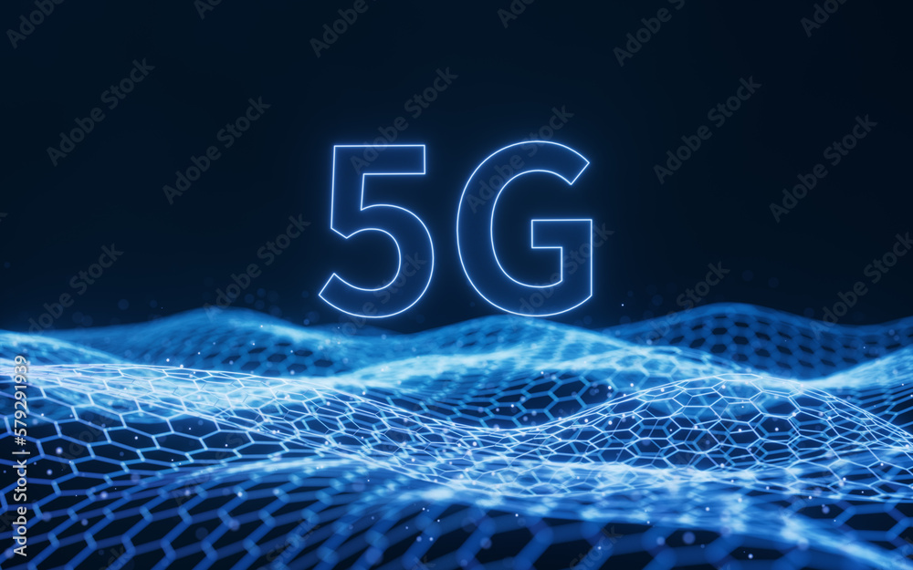 Sticker 5G concept, science and technology, 3d rendering.