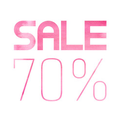 Seventy percent sale. A pink watercolor banner. Viva Magenta color. Sale signboard. Seasonal sale. The perfect watercolor design for a sale shop and advertising banners.