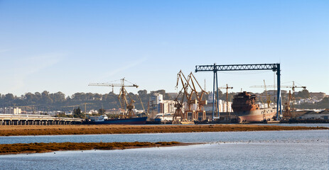 Fototapeta premium Shipyard in Odiel River, Huelva, Andalusia, Spain