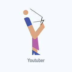 Vector illustration with Youtuber in flat style. Profession ABC series. Alphabet. Letter Y