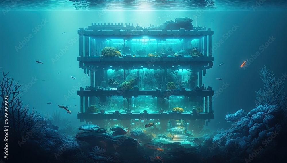 Poster The building is under water.Generative AI