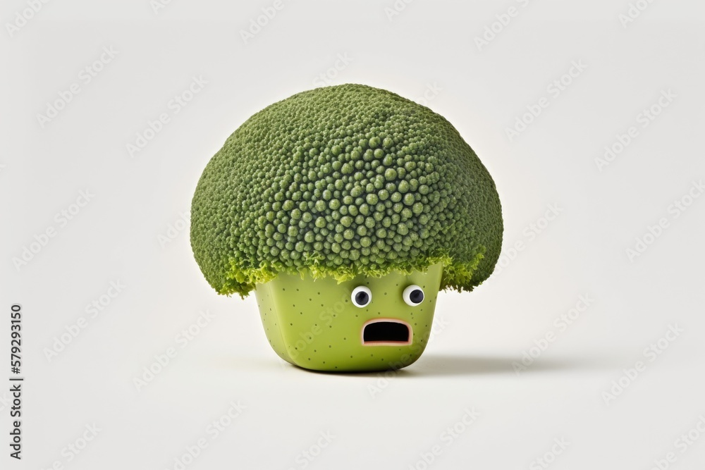 Sticker Clipped to a white background, this broccoli head stands out against the rest. Generative AI