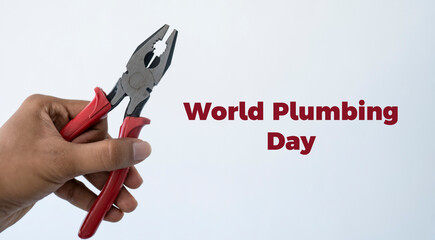 A hand holding a tool of Plumbing, World Plumbing Day concept Selective focus
