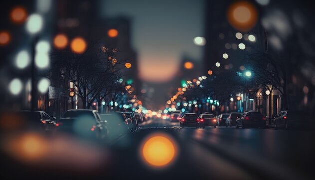 Midnight city street bokeh background (generative ai)