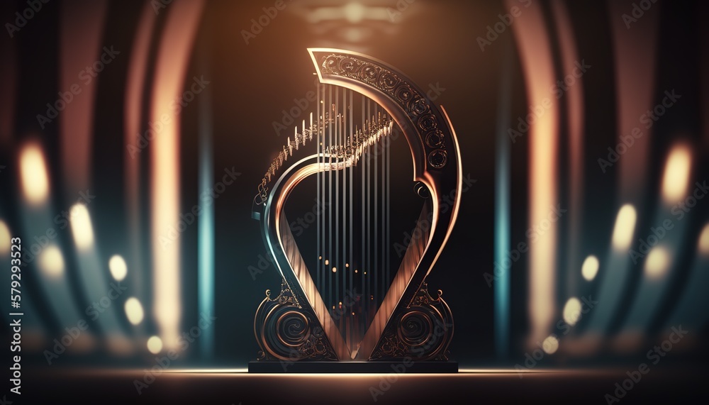 Poster the musical instrument is a harp.generative ai