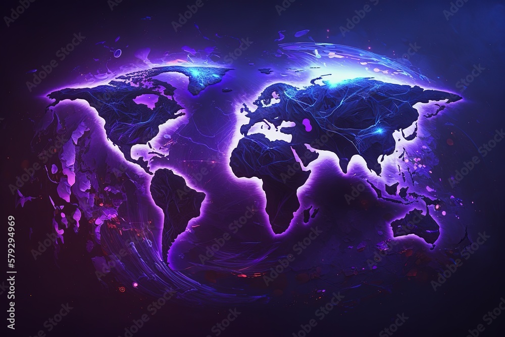 Poster the concept of a global network on planet earth, complex detail.generative ai