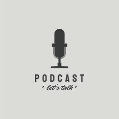 Microphone logo vintage vector illustration template icon graphic design. podcast sign or symbol for broadcast or radio business with retro style