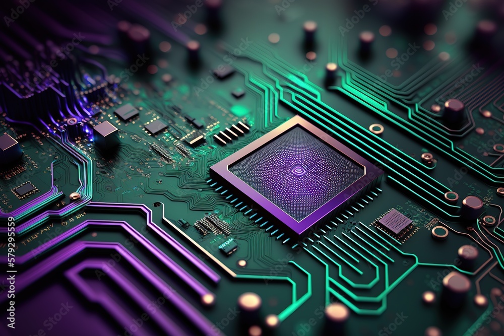 Aufkleber Abstract technological basis of various elements of the printed circuit board.Generative AI