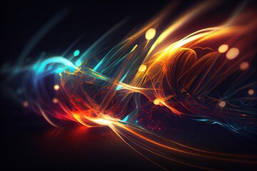abstract background with Speed colorful glowing light and light trails. Generative Ai