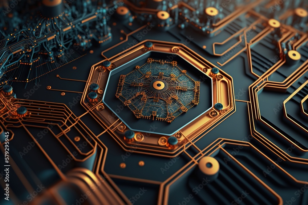 Aufkleber the background of the printed circuit board is dark.generative ai