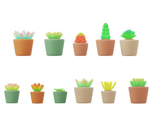 かわいい多肉植物の鉢植え　3D