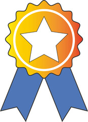 Gradient yellow and blue ribbons make a badge medal with a star symbol in the center