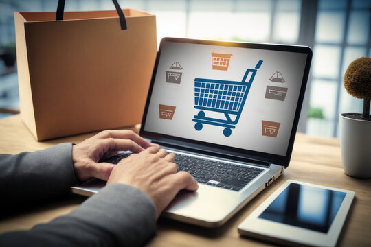 Shopping Cart Online Shopaholics E-Commerce Concept. Generative AI