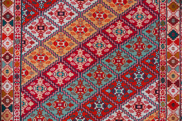 Carpet Texture, Abstract Ornament. Colorful Oriental Mosaic Carpet With Traditional Ornament....