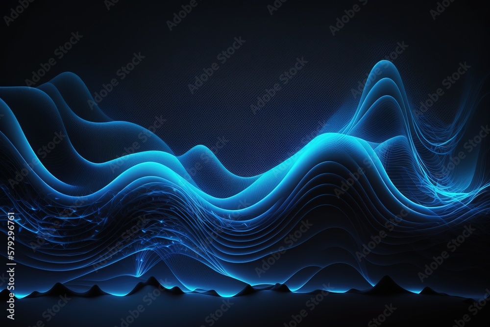Aufkleber technological background waves of particles on a dark blue background. generative ai