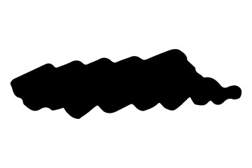 Black stain of paintbrush isolated on white background. Hand-drawn spot of paint, ink. Grunge dye splash. Uneven brush smear. Copy space banner. Vector grain illustration for substrate, base, frame