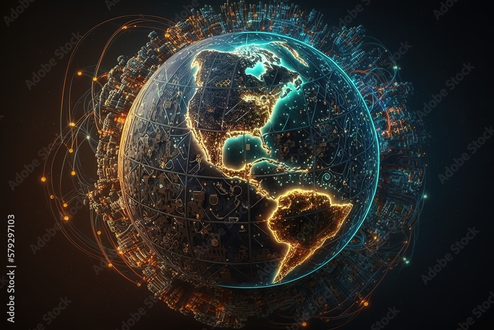 Poster Connecting lines all over the Earth.Generative AI
