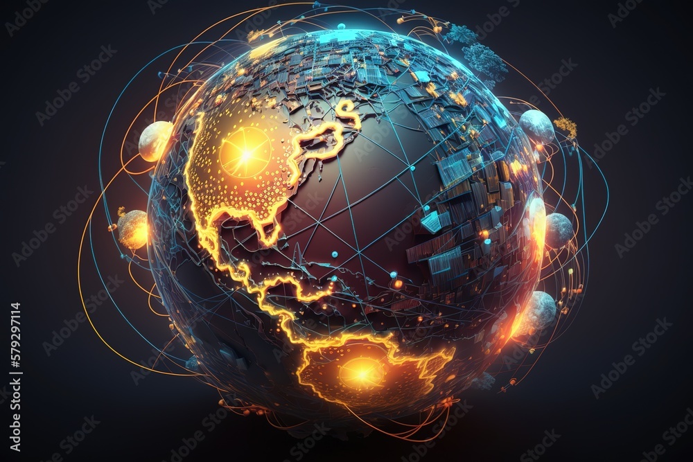 Poster Connecting lines all over the Earth.Generative AI