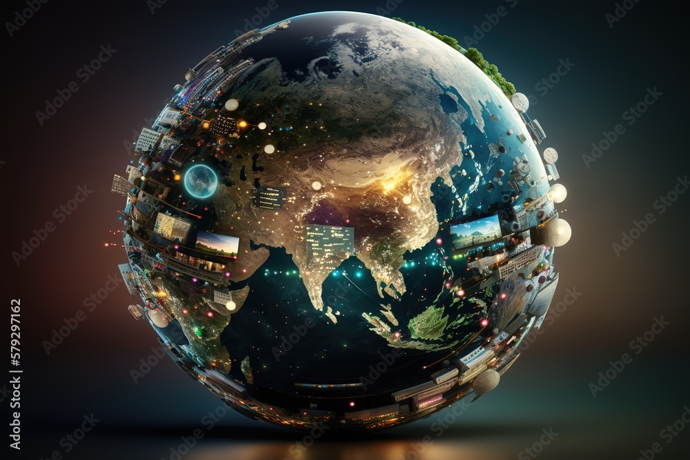 Poster Connecting lines all over the Earth.Generative AI