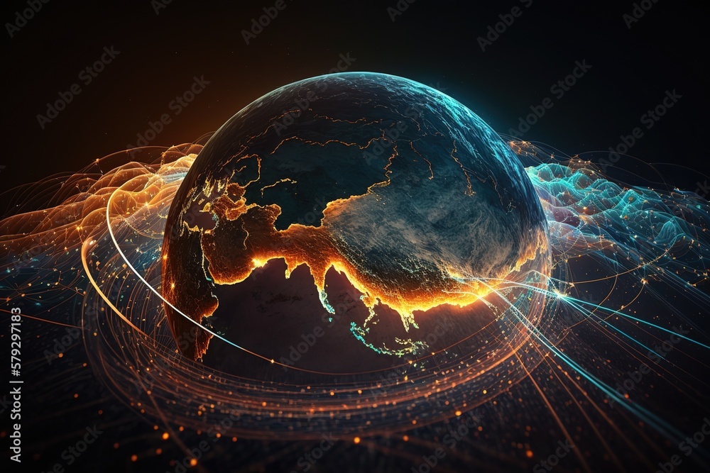 Aufkleber connecting lines all over the earth.generative ai