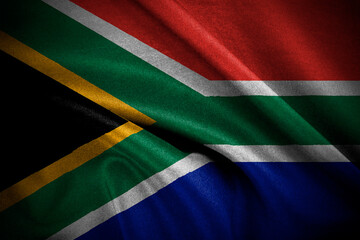 the close up wavy flag of South Africa. the South Africa flag moving smooth