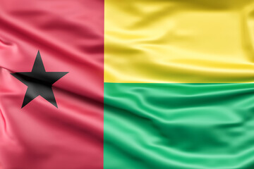 Ruffled Flag Of Guinea-Bissau. 3D Rendering