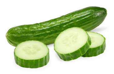 cucumber with slices isolated on white background. clipping path