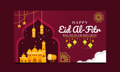 Eid Al-Fitr horizontal full color illustration background template
