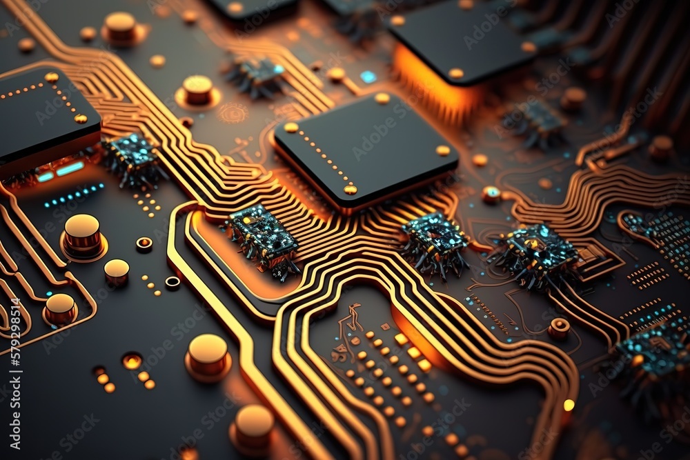 Poster Abstract background of the technical design of the printed circuit board.Generative AI