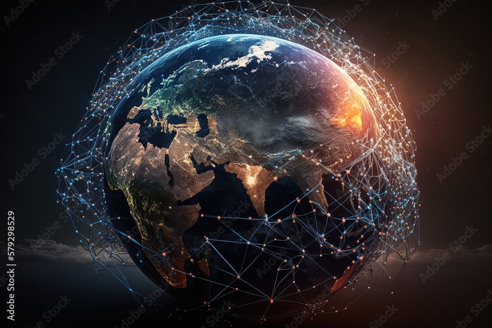 Poster global worldwide network and telecommunications on earth.generative ai