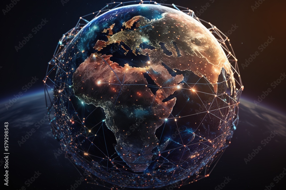Poster global worldwide network and telecommunications on earth.generative ai