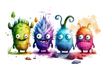 Fotobehang Boho dieren Cartoon funny cute monsters in kids watercolour style, generative ai, transparent background