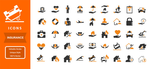 vector icons set about insurance