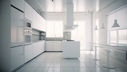 modern kitchen, white interior, home, 3d-render