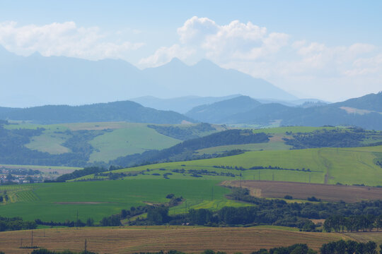 view of rural tatra valley landscape. peaceful countryside scenery of slovakia in summer