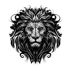 Head of lion, black and white symmetrical design. AI Generative