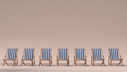 Deck chairs on beige background. Sea Resort concept