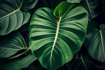 Tropical big green leaf ,vintage tone with dark green texture, abstract nature used as a background,backdrop,wallpapers.Air purifying plants for home.