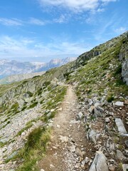 Fototapeta na wymiar trail in the mountains montblanc france french alps