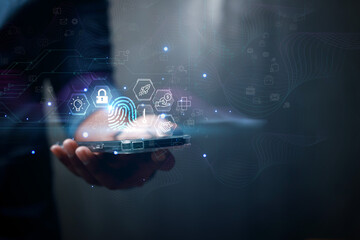 High technology security protection concept. Two-step verification, login, encrypted account...