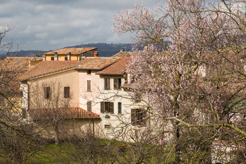 View of Gualdo Tadino old town in Umbrbia during spring season, Italy