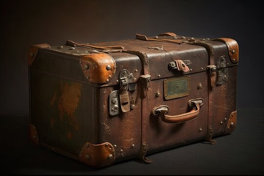 antique, worn leather suitcase on its own. Generative AI