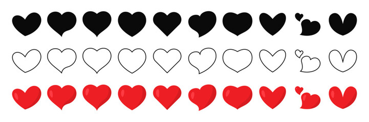 Heart icons collection in different style. Set of heart icons