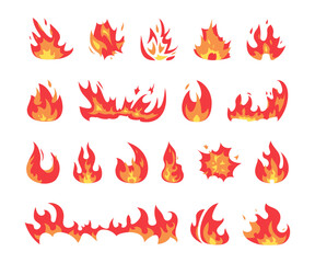 Set of fire in a flat design. Cartoon fire collection