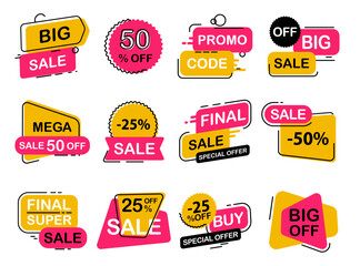 Set of sale, discount tags in a flat design for promotion