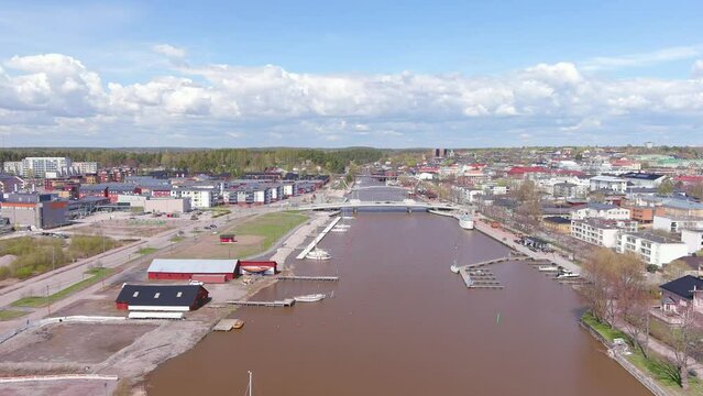 Porvoo, Finland: Aerial view of Nordic city in spring - landscape panorama of Northern Europe from above